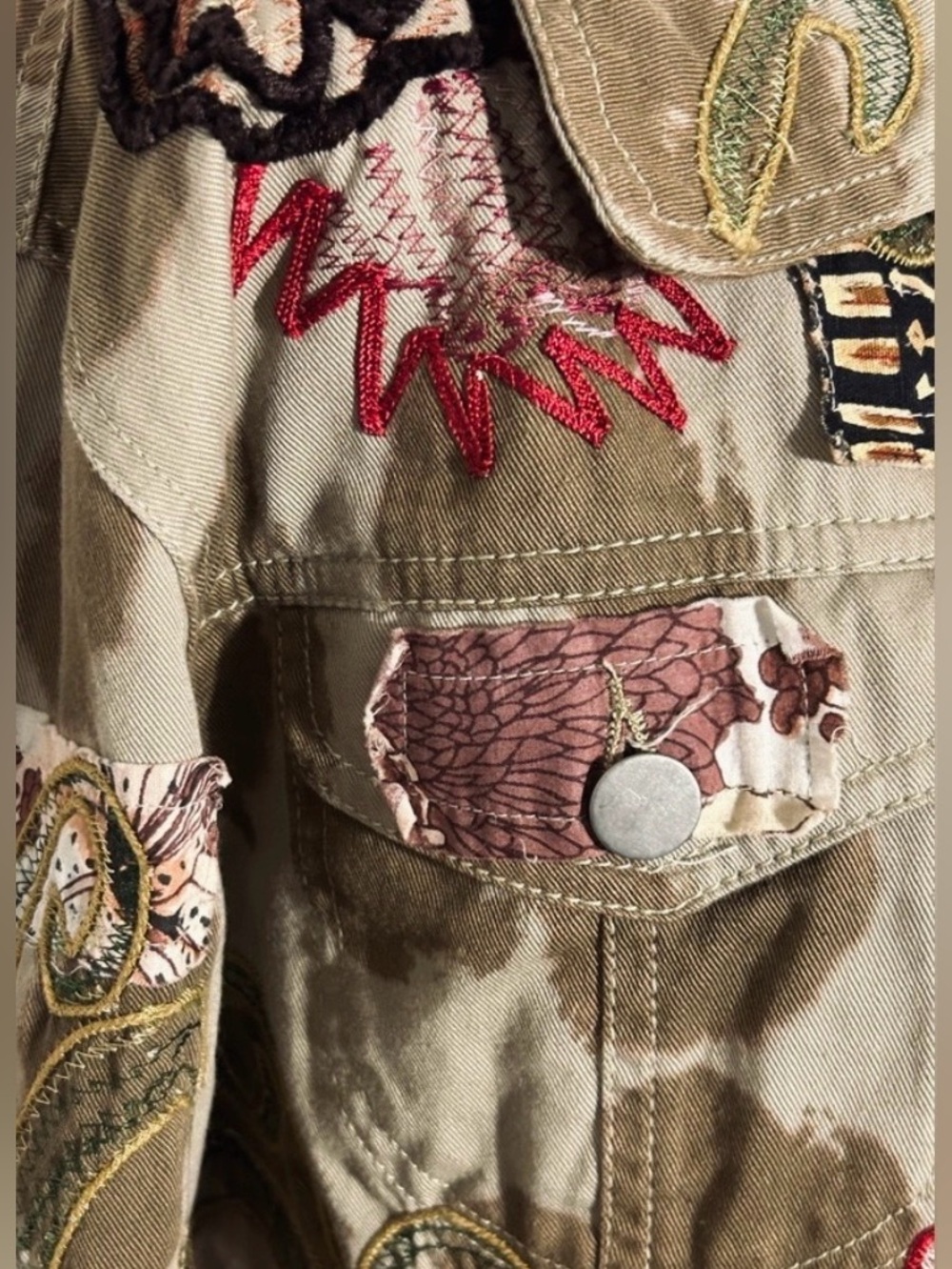 100% Cotton Vintage Embroidered BLEU BAYOU Boho Patchwork Jacket 90s Y2K Floral - Picture 13 of 16